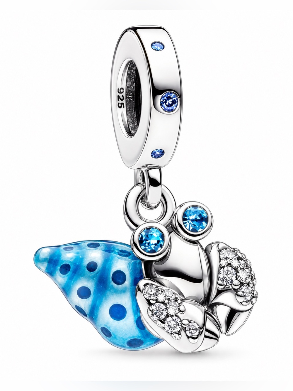 🦀 STERLING SILVER GLOW IN THE DARK HERMIT CRAB CHARM BLUE SHELL